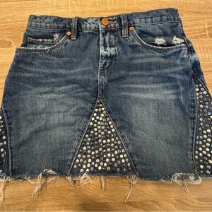 Blank NYC Blue Denim Skirt with Silver Studs
